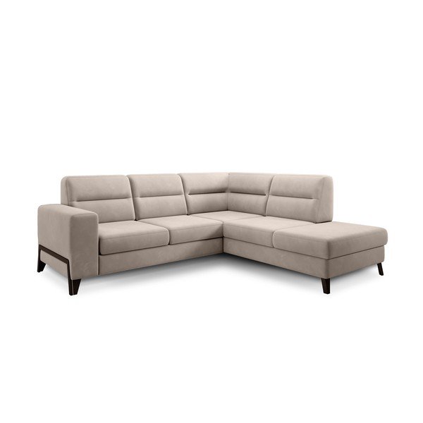 Smėlio spalvos iš velveto sulankstoma/su sandėliavimo vieta kampinė sofa (su dešiniuoju kampu/„L“ formos) Cassara – ELTAP