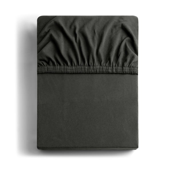 Tmavě šedé elastické bavlněné prostěradlo DecoKing Amber Collection, 180 až 200 x 200 cm