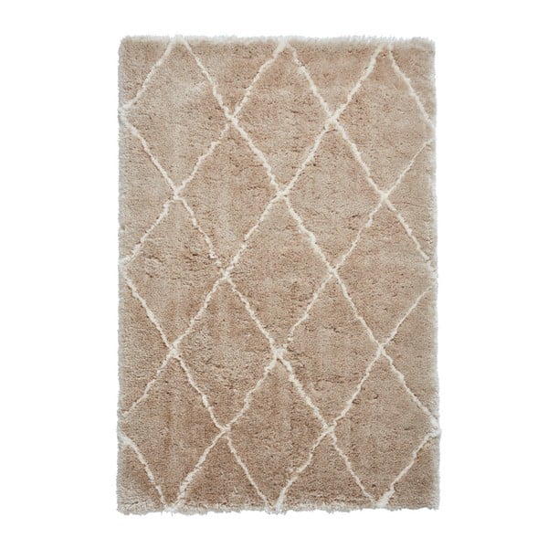 Smėlio ir kreminės spalvos rankomis siūtas kilimas Think Rugs Morocco Beige & Cream, 200 x 290 cm