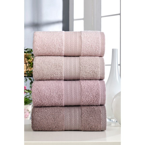 Rožinės spalvos iš medvilnės rankšluosčiai 4 vnt. 50x90 cm – Mila Home
