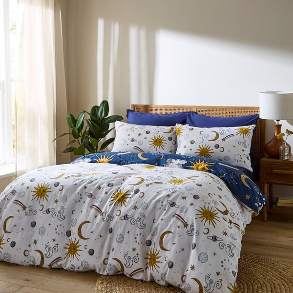 Baltos spalvos/mėlynos spalvos iš medvilnės viengulė patalynė 135x200 cm Disco Space – Their Nibs-image-2