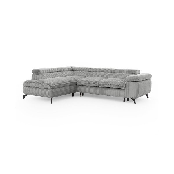 Šviesiai pilkos spalvos kampinė sofa iš kordinio velveto (su kairiuoju kampu/„L“ formos) Marbeya  – Ropez-image-2