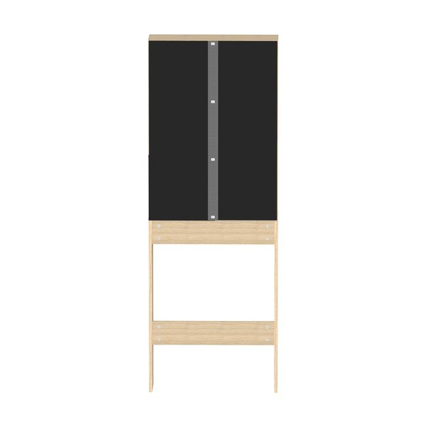 Juoda aukšta ąžuolo dekoro vonios kambario spintelė virš skalbimo mašinos / tualeto 64x179 cm Kube - TemaHome -image-4