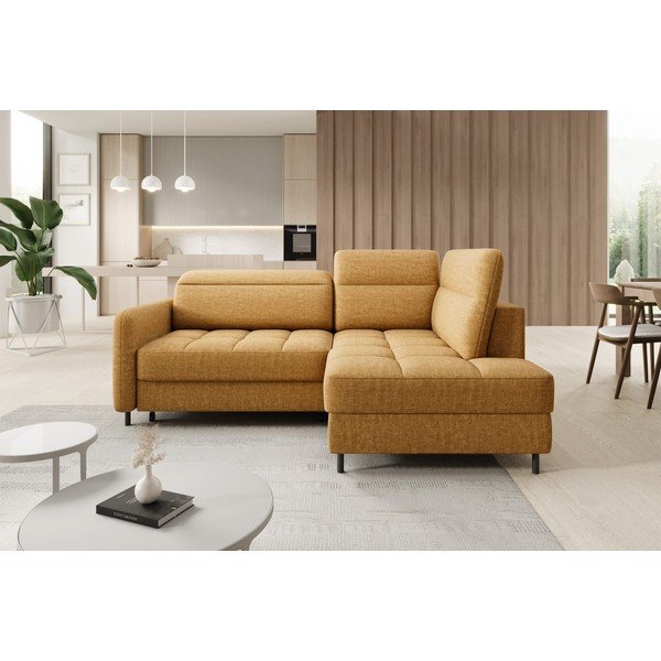 Geltonos spalvos iš velveto sulankstoma/su sandėliavimo vieta kampinė sofa (su dešiniuoju kampu/„L“ formos) Barea – ELTAP-image-1