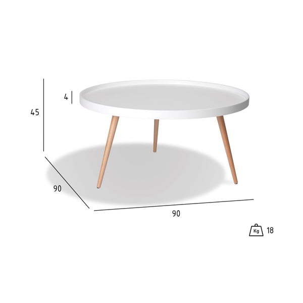 Baltas žurnalinis staliukas su bukmedžio medienos kojomis Furnhouse Opus, Ø 90 cm-image-4