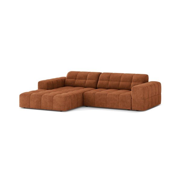 Terakotos spalvos kampinė sofa iš šenilinio audinio (su kairiuoju kampu/su gultu) Chicago – Cosmopolitan Design-image-1