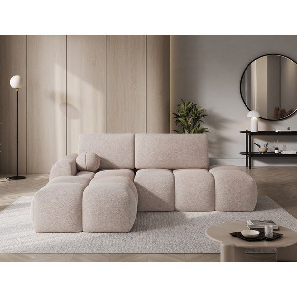 Šviesiai rudos spalvos sulankstoma/su sandėliavimo vieta kampinė sofa iš boucle (su kairiuoju kampu/su gultu) Vittario – ELTAP-image-1