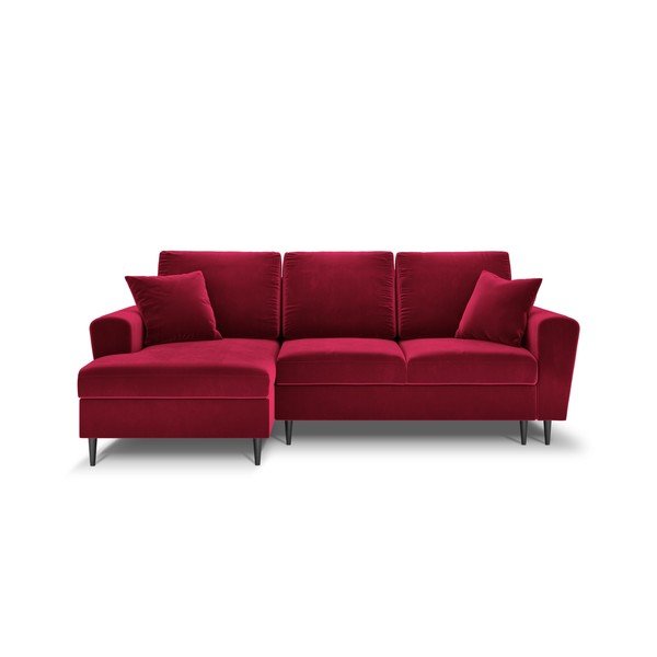 Raudonos spalvos iš velveto sulankstoma/su sandėliavimo vieta kampinė sofa (su kairiuoju kampu/su gultu) Kyoto – Cosmopolitan Design
