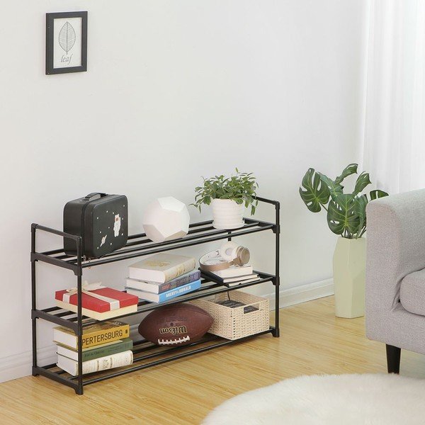 Juodos spalvos metalinė lentyna 12 porų batų Songmics, plotis 92 cm-image-4