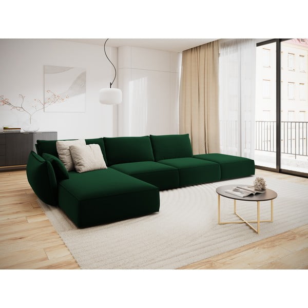 Tamsiai žalios spalvos iš velveto kampinė sofa (su kairiuoju kampu/su gultu) Vanda – Mazzini Sofas-image-1