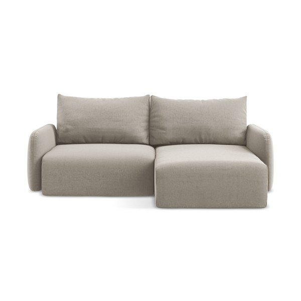 Taupe spalvos sulankstoma/su sandėliavimo vieta kampinė sofa iš velveto (su dešiniuoju kampu/su gultu) Kalena – Makamii