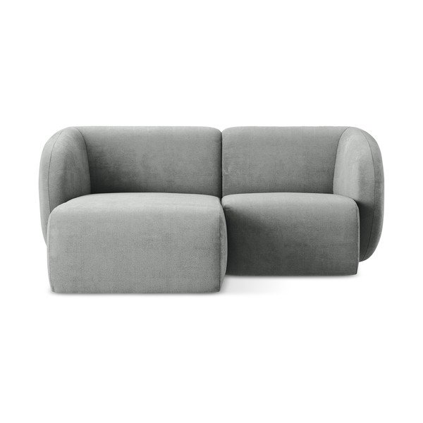 Pilkos spalvos kampinė sofa iš šenilinio audinio (su kairiuoju kampu/su gultu) Lani – Makamii