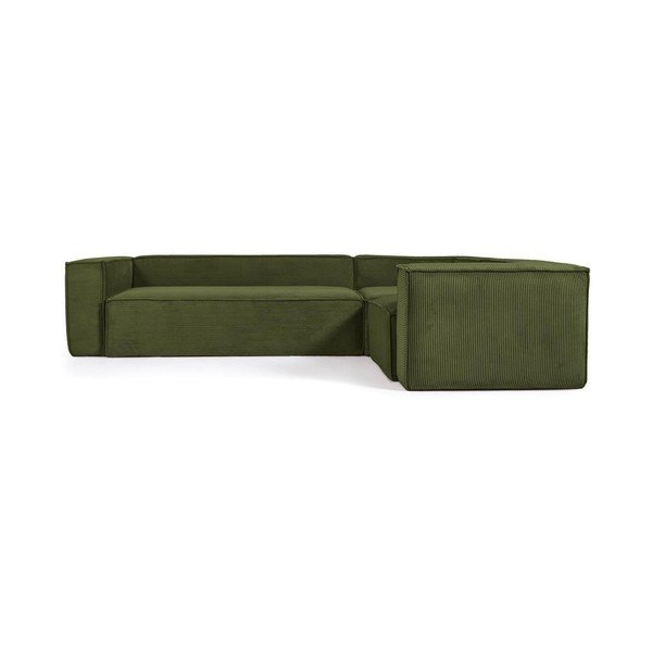 Žalios spalvos kampinė sofa iš kordinio velveto Blok – Kave Home-image-2