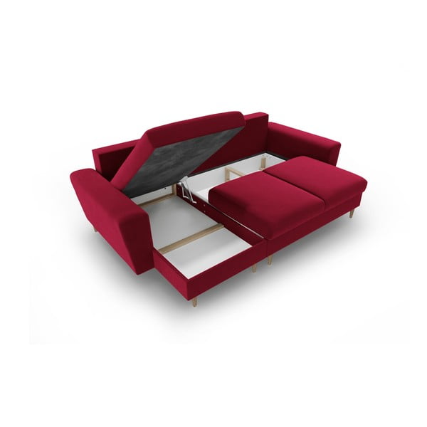 Raudonos spalvos iš velveto sulankstoma/su sandėliavimo vieta kampinė sofa Kyoto – Cosmopolitan Design-image-3