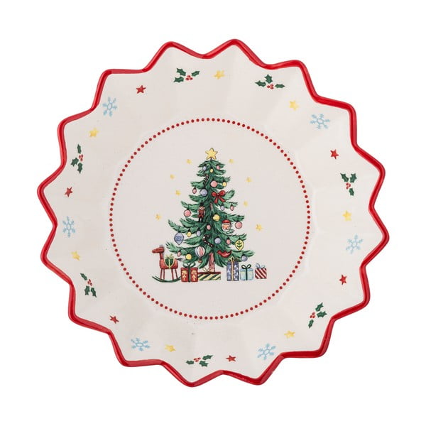 Raudonos spalvos/kreminės spalvos skirta serviravimui iš keramikos lėkštė su Kalėdų motyvu ø 20 cm Naive – Bloomingville