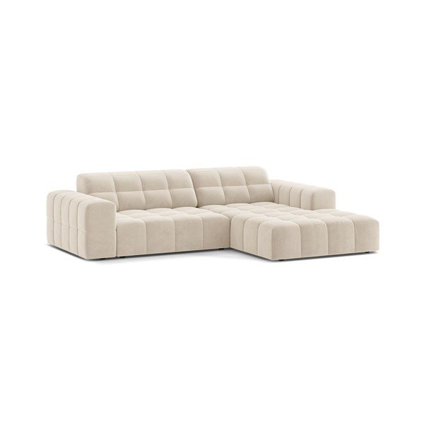 Kreminės spalvos kampinė sofa iš velveto (su dešiniuoju kampu/su gultu) Chicago – Cosmopolitan Design-image-1