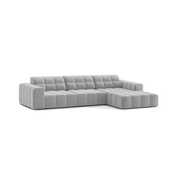 Šviesiai pilkos spalvos kampinė sofa iš velveto (su dešiniuoju kampu/su gultu) Chicago – Cosmopolitan Design-image-1