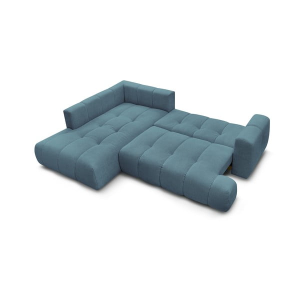 Mėlynos spalvos sulankstoma/su sandėliavimo vieta kampinė sofa (su kairiuoju kampu/„L“ formos) Fuji – Bobochic Paris-image-4