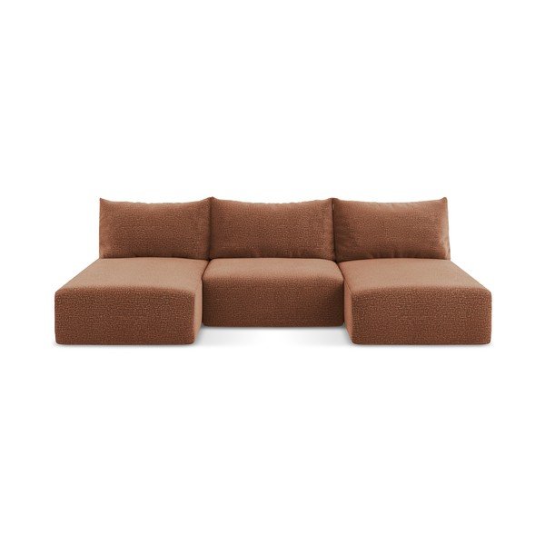 Raudonos plytų spalvos sulankstoma/su sandėliavimo vieta kampinė sofa Kalena – Makamii