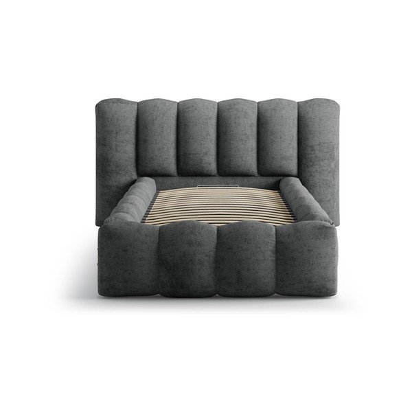 Tamsiai pilkos spalvos viengulė lova audiniu dengta su sandėliavimo vieta su lovos grotelėmis 90x200 cm Lupine – Micadoni -image-3