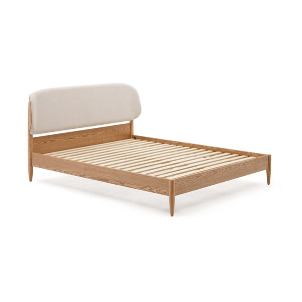 Dvigulė lova iš uosio masyvo smėlio spalvos/natūralios spalvos su lovos grotelėmis 160x200 cm Octavia – Kave Home