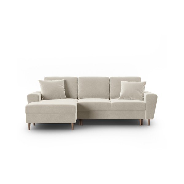 Smėlio spalvos iš velveto sulankstoma/su sandėliavimo vieta kampinė sofa (su kairiuoju kampu/su gultu) Kyoto – Cosmopolitan Design