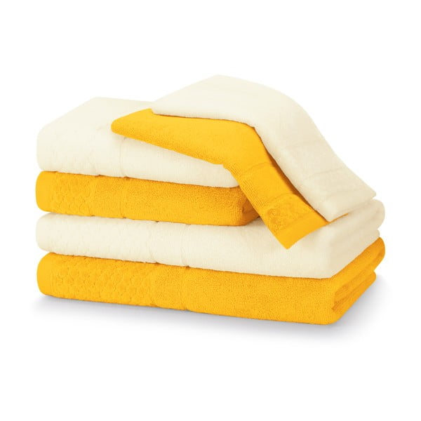 Vonios rankšluosčių rinkiniai iš medvilnės audinio geltonos spalvos 6 vnt. Rubrum – AmeliaHome