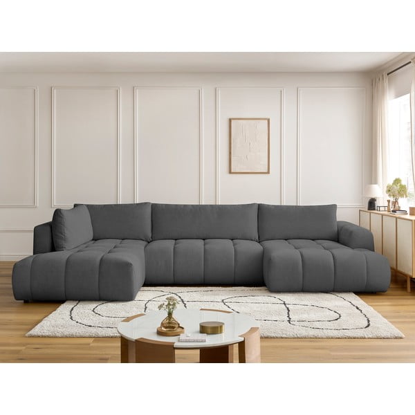 Tamsiai pilkos spalvos sulankstoma/su sandėliavimo vieta kampinė sofa (su kairiuoju kampu/„U“ formos) Fuji – Bobochic Paris-image-1