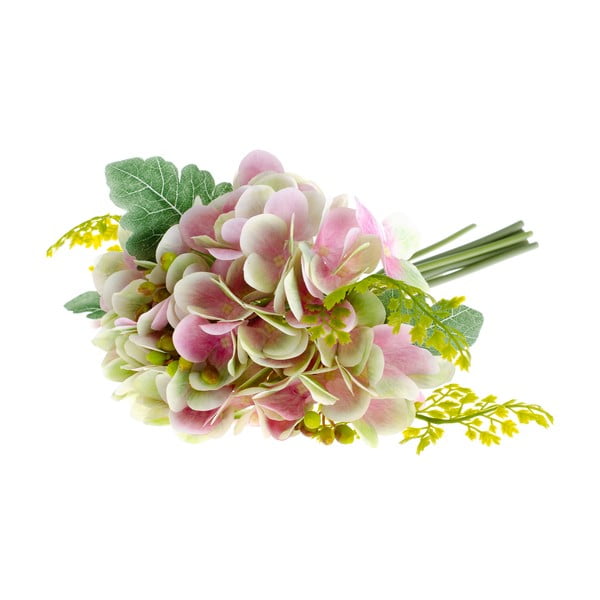 Rožinė dirbtinė hortenzijos stiliaus gėlė su Dakls paparčiu