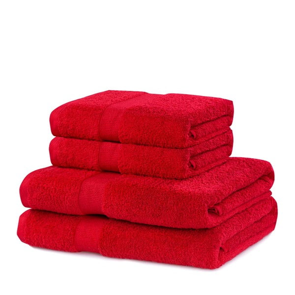 Vonios rankšluosčių rinkiniai iš medvilnės audinio raudonos spalvos 4 vnt. Marina – DecoKing