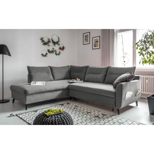 Šviesiai pilkos spalvos aksominė kampinė sofa Miuform Stylish Stan L, kairysis kampas-image-3