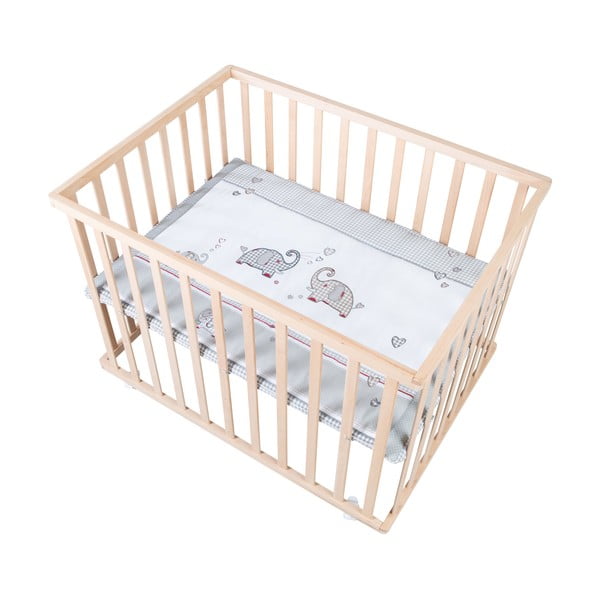 Natūralios spalvos maniežas vaikams ant ratukų 100x75 cm Jumbo Twins – Roba