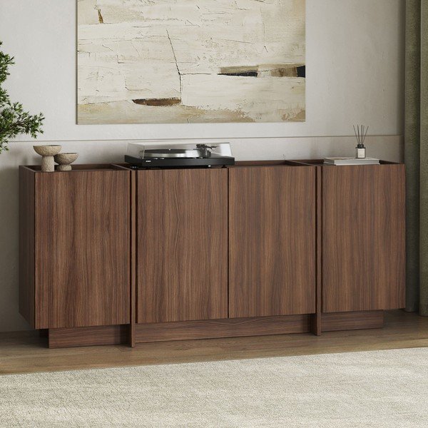 Tamsios natūralios spalvos šoninė spintelė iš riešutmedžio su anga laidams 180x80x45 cm Dorma – Kalune Design-image-4