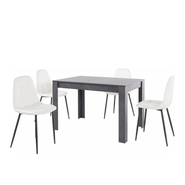 Pilko valgomojo stalo ir 4 baltų valgomojo kėdžių komplektas "Støraa Lori Lamar