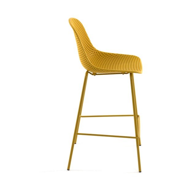 Ochros spalvos metalinė/plastikinė sodo baro taburetė Quinby – Kave Home-image-3