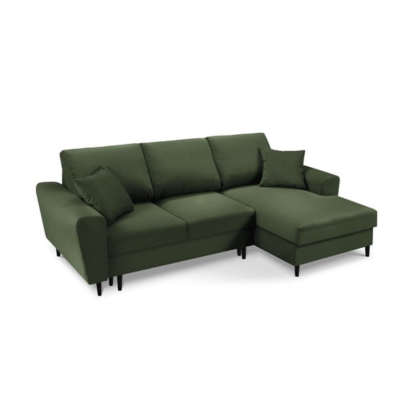 Žalia sulankstoma kampinė velvetinė sofa Kooko Home Jazz, dešinysis kampas-image-3