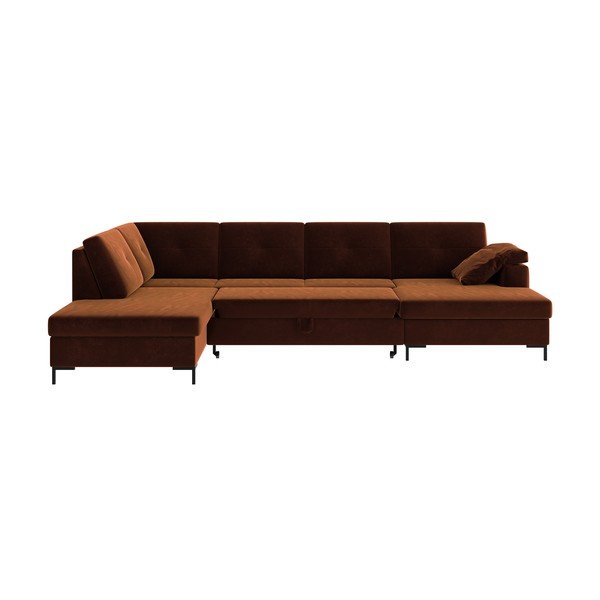 Tamsiai oranžinės spalvos aksominė U formos sofa-lova Ghado Moor, kairysis kampas-image-3