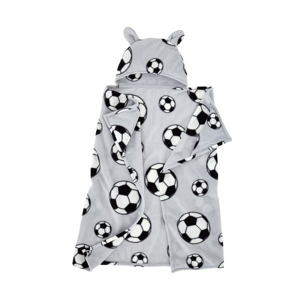 Fleece tipo vaikiška antklodė su gobtuvu šviesiai pilkos spalvos 90x125 cm Football – Catherine Lansfield