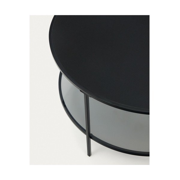 Juodos spalvos apvalios formos kavos staliukas su stikliniu stalviršiu ø 80 cm Gilda – Kave Home-image-1