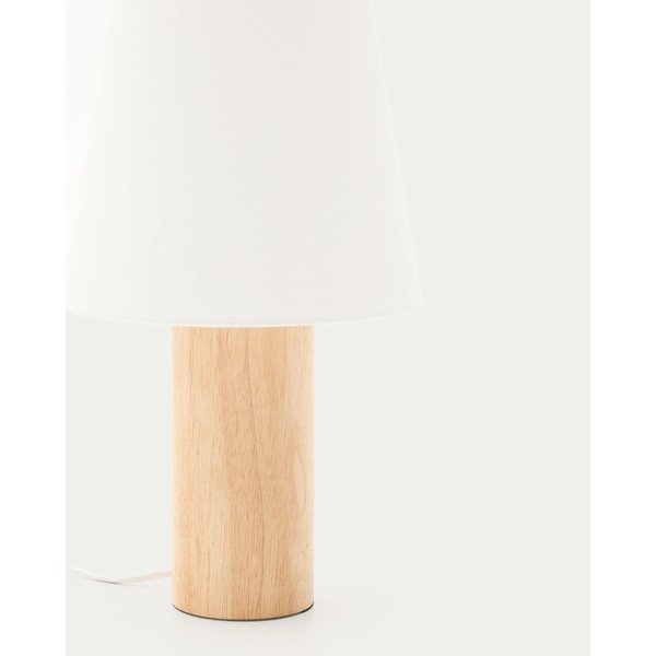 Baltos spalvos/natūralios spalvos iš kaučiukmedžio masyvo stalinis šviestuvas (aukštis 49,5 cm) su tekstiliniu gaubtu Marga – Kave Home-image-2
