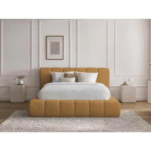 Dvigulė lova garstyčių spalvos audiniu dengta su sandėliavimo vieta su lovos grotelėmis 160x200 cm Denali – Bobochic Paris-image-1