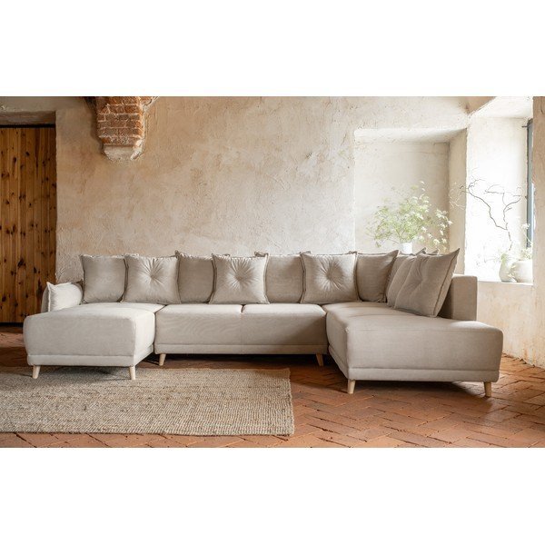Sulankstoma kampinė sofa iš kordinio velveto smėlio spalvos (su dešiniuoju kampu/„U“ formos) Lazy Lukka – Miuform-image-1