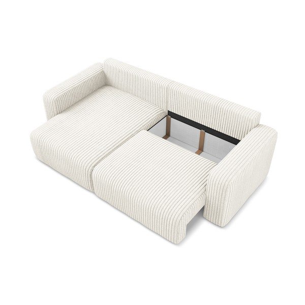 Kreminės spalvos sulankstoma/su sandėliavimo vieta kampinė sofa iš kordinio velveto (su kairiuoju kampu/su gultu) Kona – Makamii-image-4