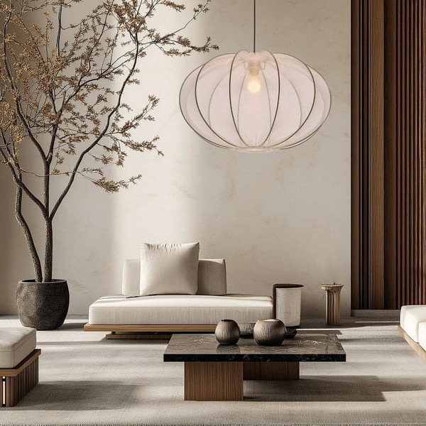Baltos spalvos kabantis šviestuvas ø 60 cm su tekstiliniu gaubtu Mellow – Candellux Lighting-image-2