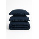 Tamsiai mėlynos spalvos iš ranforce medvilnės dvigulė/itin ilga patalynė 240x220 cm Ruffle Striped – Mila Home Luxury