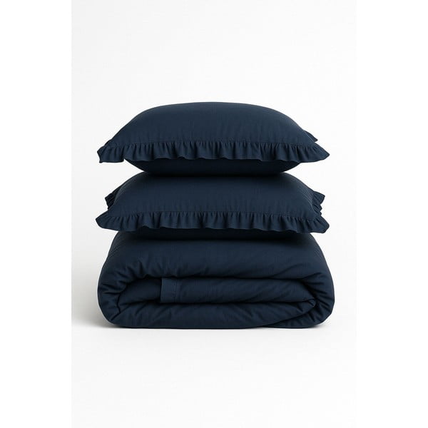 Tamsiai mėlynos spalvos iš ranforce medvilnės dvigulė/itin ilga patalynė 240x220 cm Ruffle Striped – Mila Home Luxury