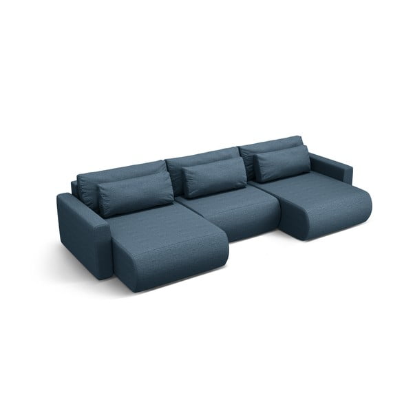 Tamsiai mėlynos spalvos sulankstoma/su sandėliavimo vieta kampinė sofa („U“ formos) Belfast – Cosmopolitan Design-image-1