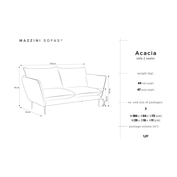 Tamsiai mėlyna aksominė sofa Mazzini Sofas Acacia, ilgis 175 cm-image-3