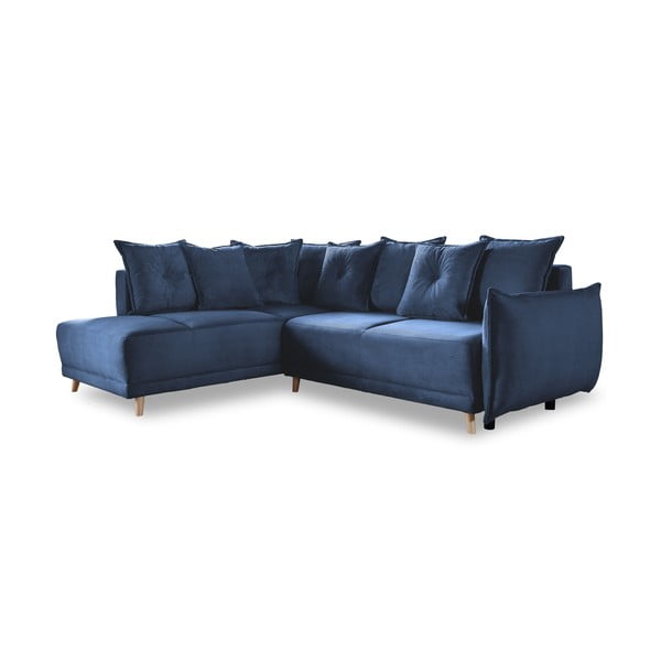 Sulankstoma kampinė sofa iš kordinio velveto tamsiai mėlynos spalvos (su kairiuoju kampu) Lazy Lukka – Miuform