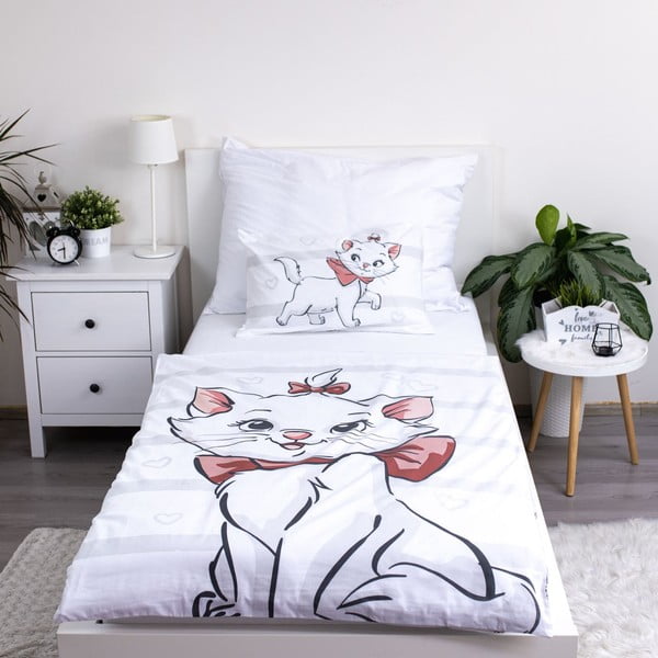 Baltos spalvos iš medvilnės vaikiška patalynė vaikiškai lovai 100x135 cm Marie Cat "Bow" – Jerry Fabrics-image-1